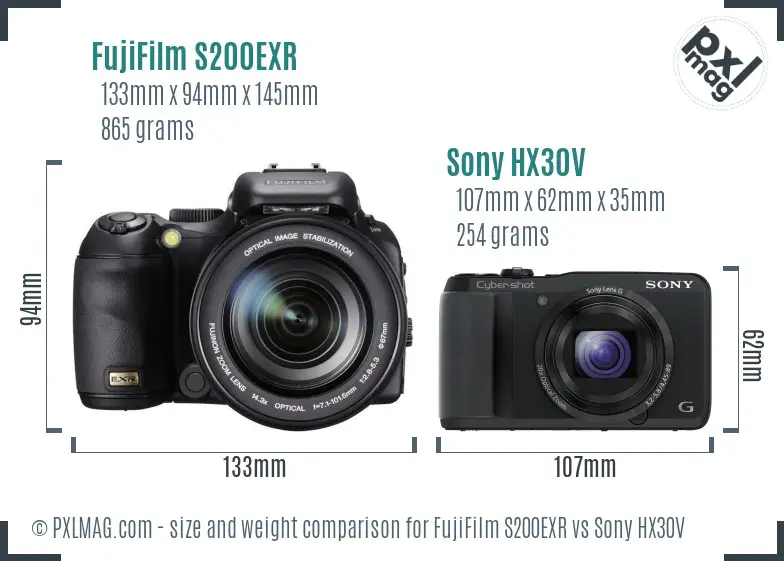 FujiFilm S200EXR vs Sony HX30V size comparison