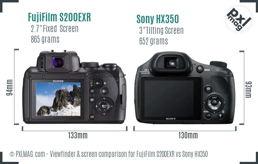 FujiFilm S200EXR vs Sony HX350 Screen and Viewfinder comparison
