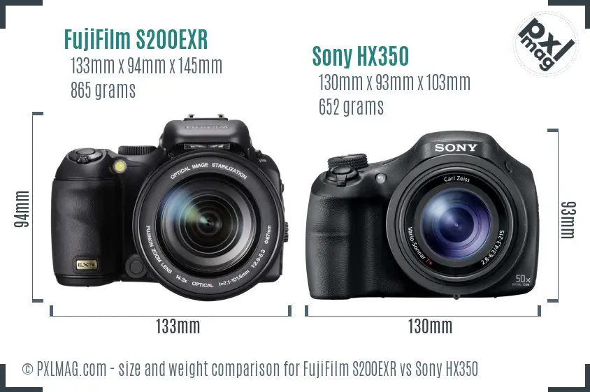 FujiFilm S200EXR vs Sony HX350 size comparison