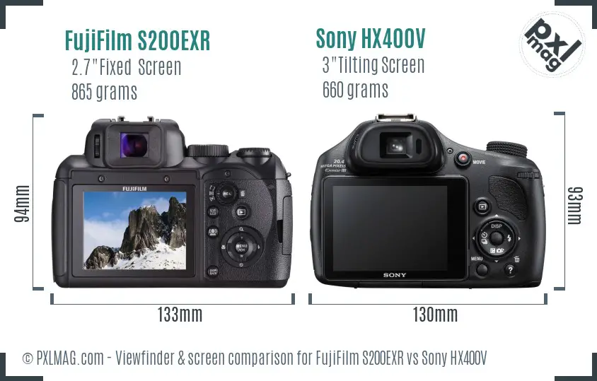 FujiFilm S200EXR vs Sony HX400V Screen and Viewfinder comparison