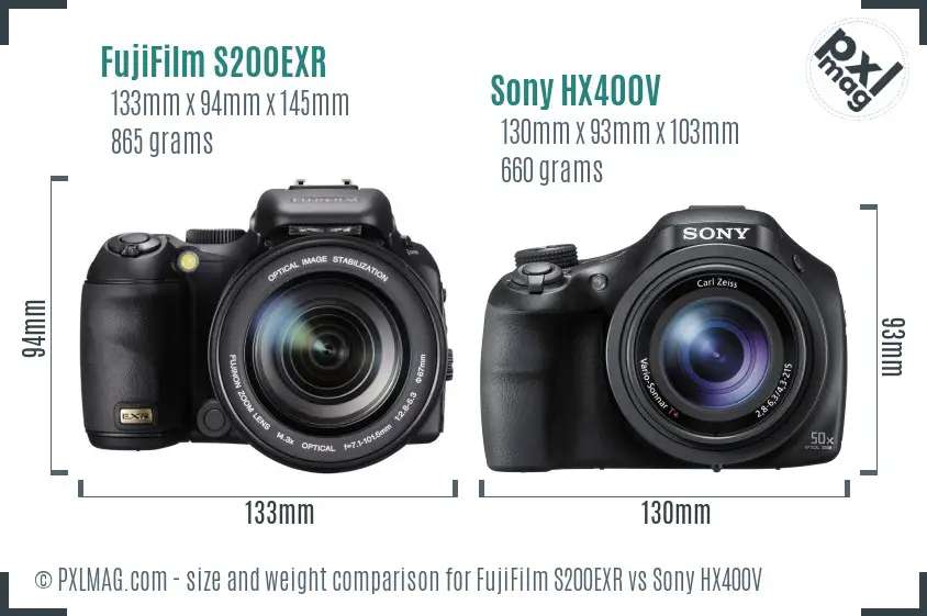 FujiFilm S200EXR vs Sony HX400V size comparison