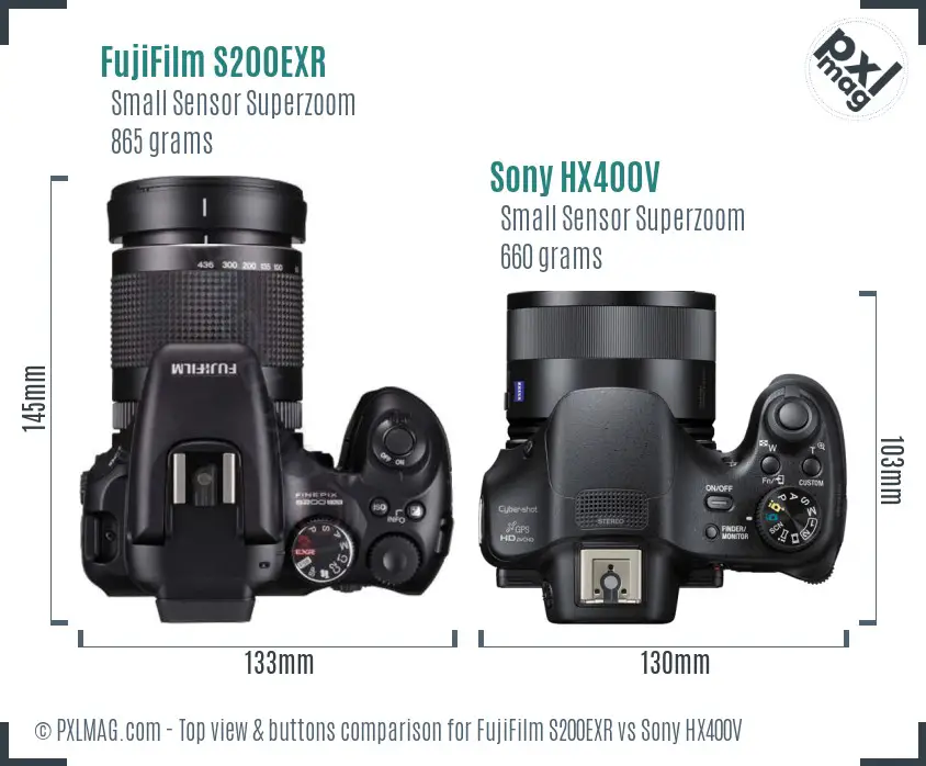 FujiFilm S200EXR vs Sony HX400V top view buttons comparison
