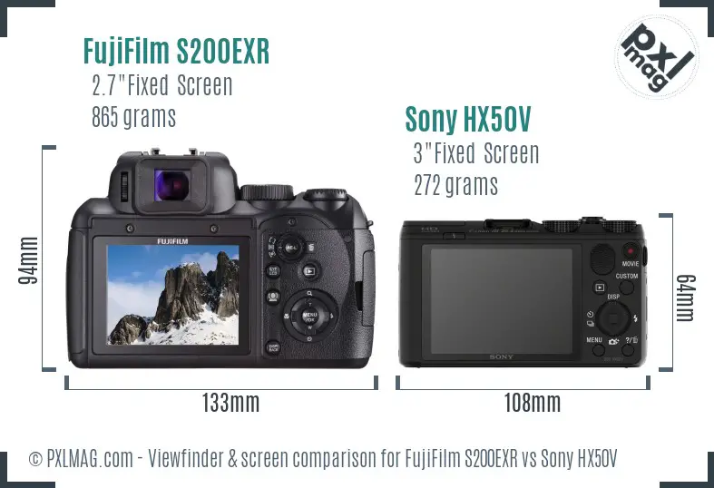 FujiFilm S200EXR vs Sony HX50V Screen and Viewfinder comparison
