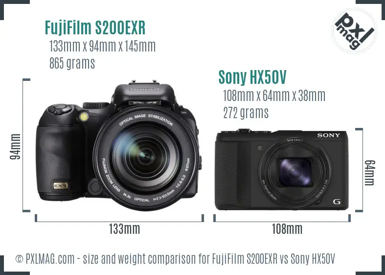 FujiFilm S200EXR vs Sony HX50V size comparison
