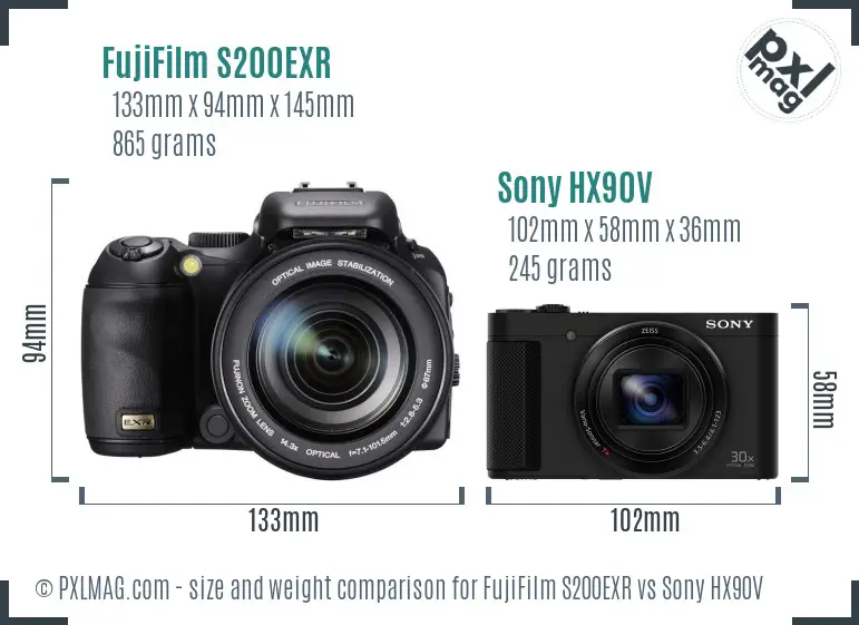 FujiFilm S200EXR vs Sony HX90V size comparison FujiFilm S200EXR vs Sony HX90V size comparison