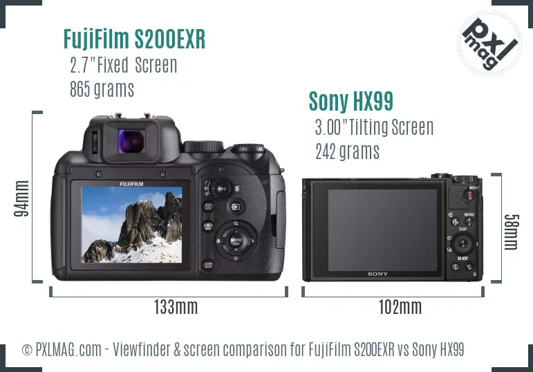 FujiFilm S200EXR vs Sony HX99 Screen and Viewfinder comparison