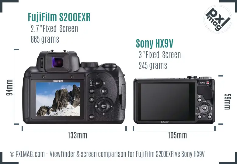 FujiFilm S200EXR vs Sony HX9V Screen and Viewfinder comparison