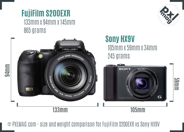 FujiFilm S200EXR vs Sony HX9V size comparison FujiFilm S200EXR vs Sony HX9V size comparison