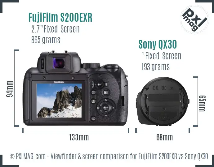 FujiFilm S200EXR vs Sony QX30 Screen and Viewfinder comparison