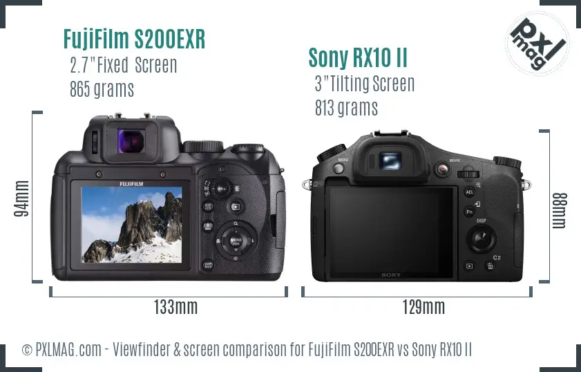 FujiFilm S200EXR vs Sony RX10 II Screen and Viewfinder comparison