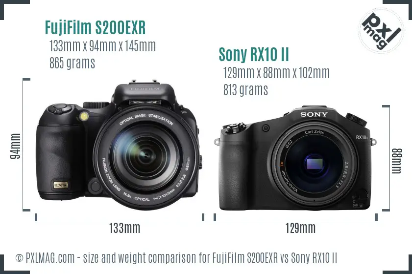 FujiFilm S200EXR vs Sony RX10 II size comparison