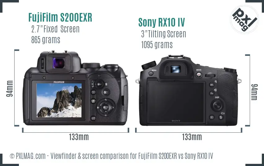 FujiFilm S200EXR vs Sony RX10 IV Screen and Viewfinder comparison