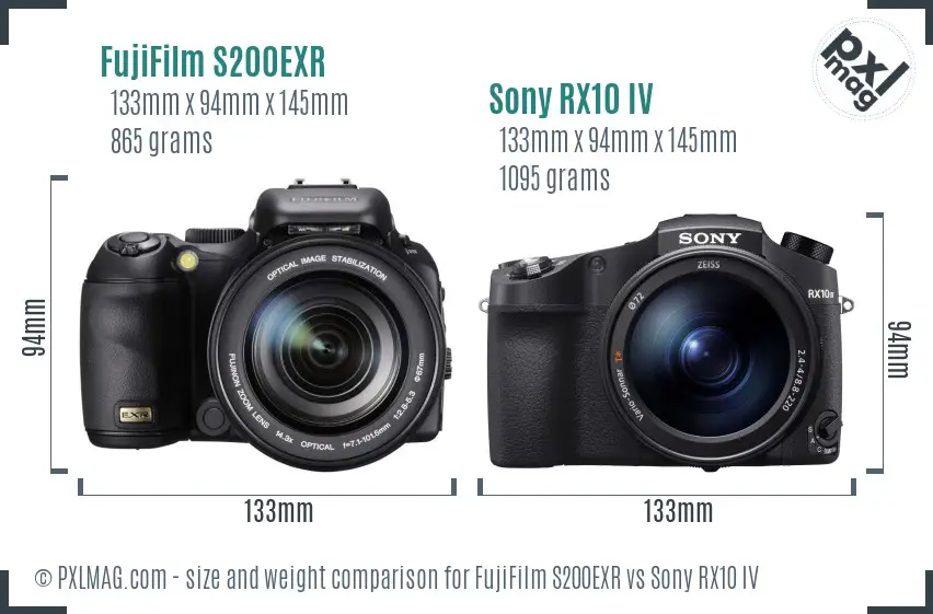 FujiFilm S200EXR vs Sony RX10 IV size comparison