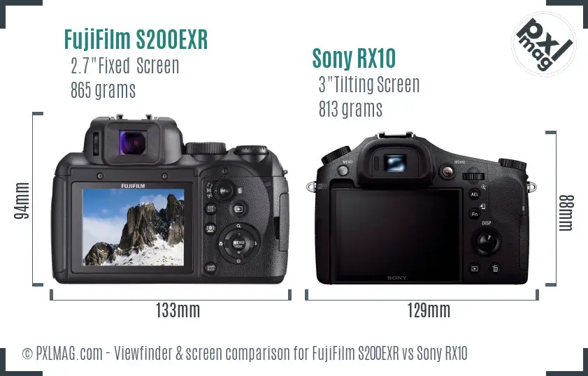 FujiFilm S200EXR vs Sony RX10 Screen and Viewfinder comparison