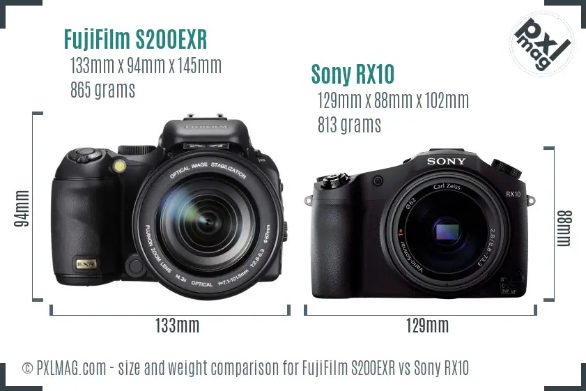 FujiFilm S200EXR vs Sony RX10 size comparison
