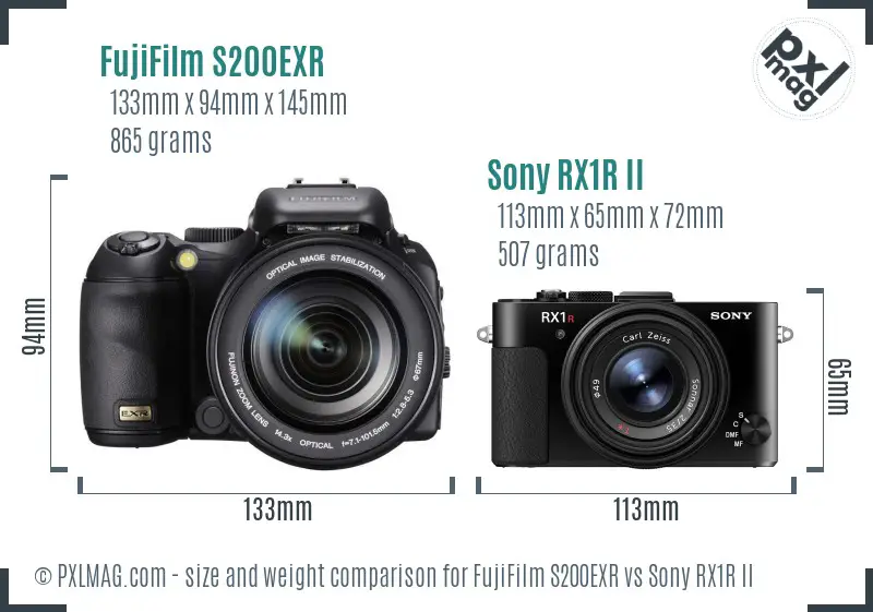 FujiFilm S200EXR vs Sony RX1R II size comparison FujiFilm S200EXR vs Sony RX1R II size comparison
