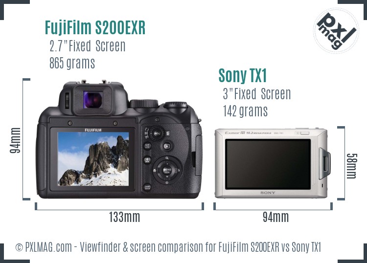 FujiFilm S200EXR vs Sony TX1 Screen and Viewfinder comparison