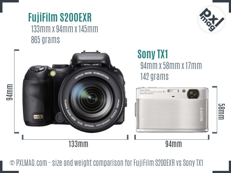 FujiFilm S200EXR vs Sony TX1 size comparison