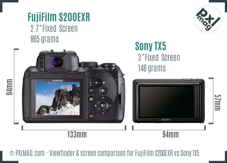 FujiFilm S200EXR vs Sony TX5 Screen and Viewfinder comparison FujiFilm S200EXR vs Sony TX5 Screen and Viewfinder comparison