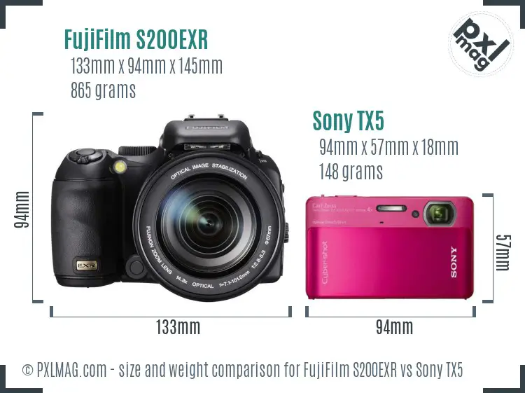 FujiFilm S200EXR vs Sony TX5 size comparison FujiFilm S200EXR vs Sony TX5 size comparison