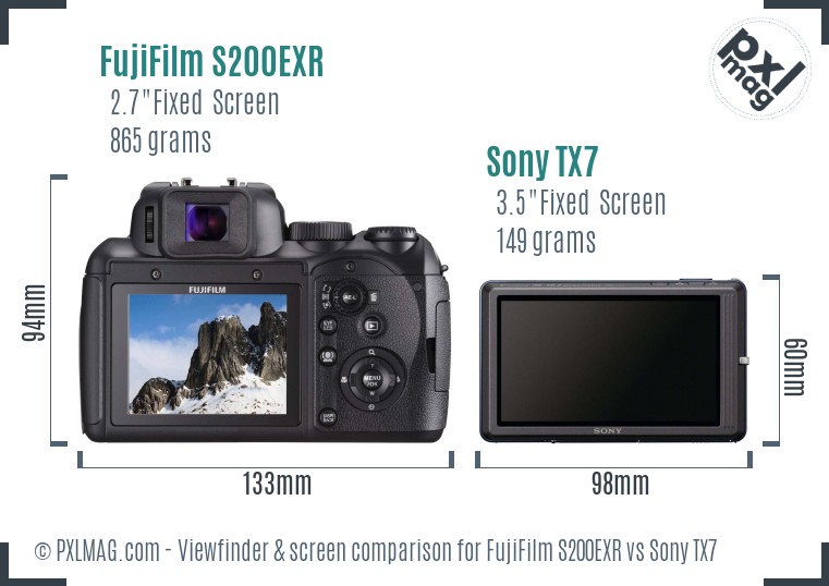 FujiFilm S200EXR vs Sony TX7 Screen and Viewfinder comparison