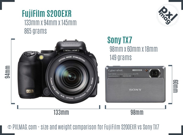 FujiFilm S200EXR vs Sony TX7 size comparison