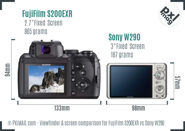 FujiFilm S200EXR vs Sony W290 Screen and Viewfinder comparison