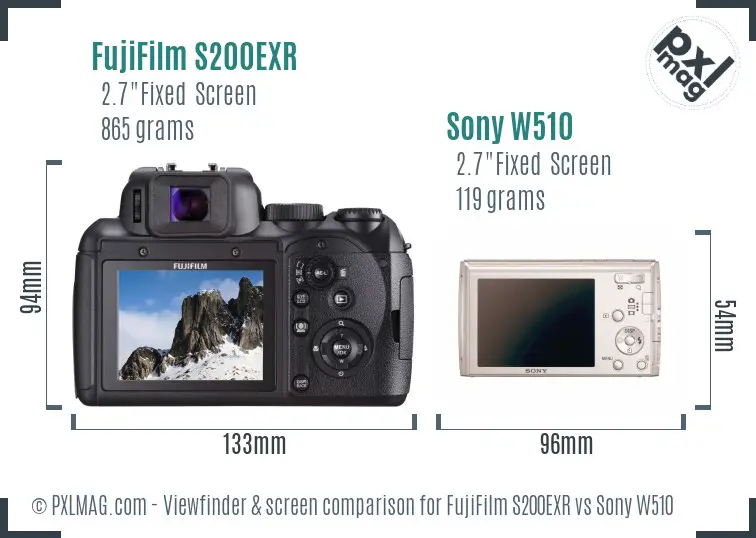FujiFilm S200EXR vs Sony W510 Screen and Viewfinder comparison FujiFilm S200EXR vs Sony W510 Screen and Viewfinder comparison