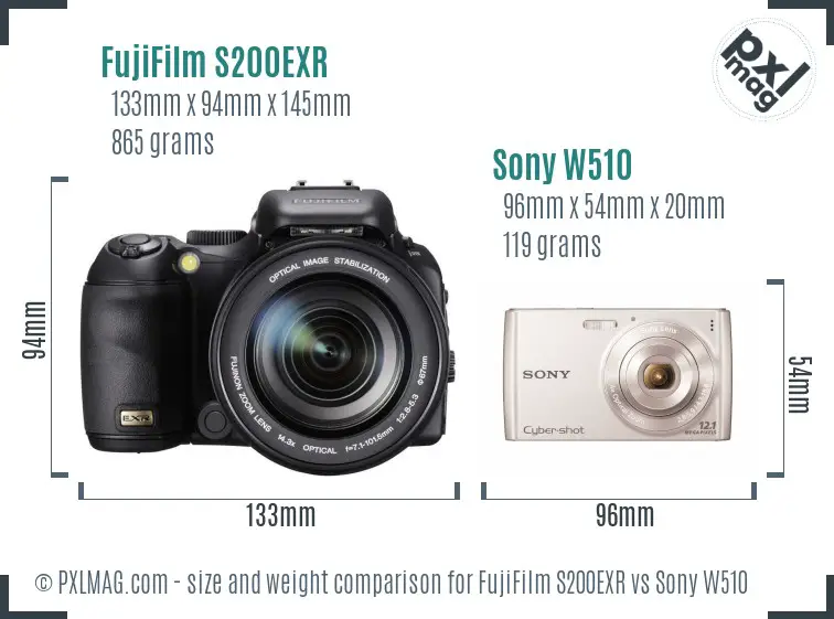 FujiFilm S200EXR vs Sony W510 size comparison FujiFilm S200EXR vs Sony W510 size comparison