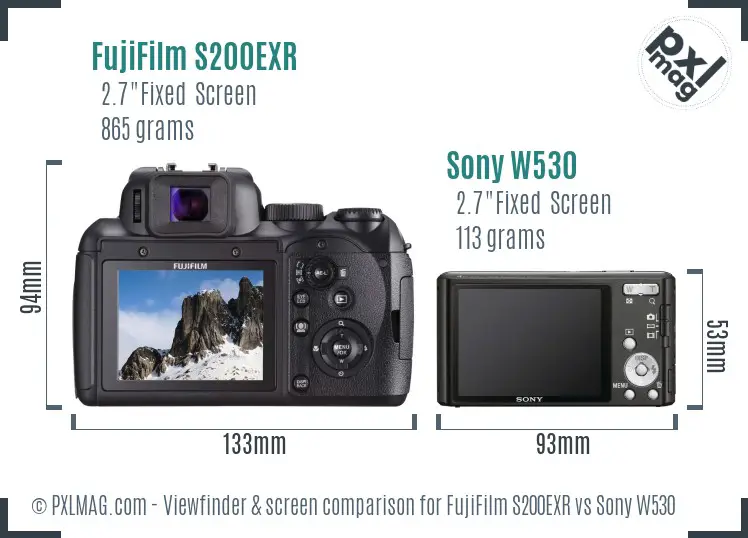 FujiFilm S200EXR vs Sony W530 Screen and Viewfinder comparison