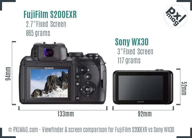 FujiFilm S200EXR vs Sony WX30 Screen and Viewfinder comparison