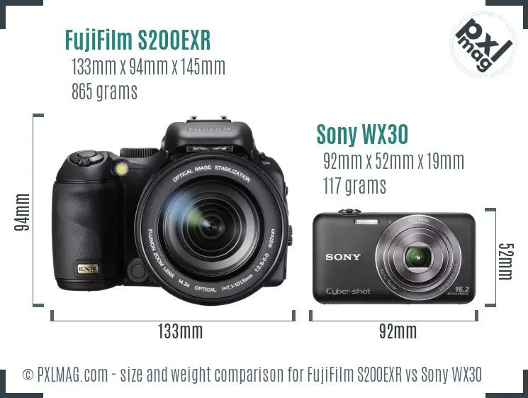 FujiFilm S200EXR vs Sony WX30 size comparison