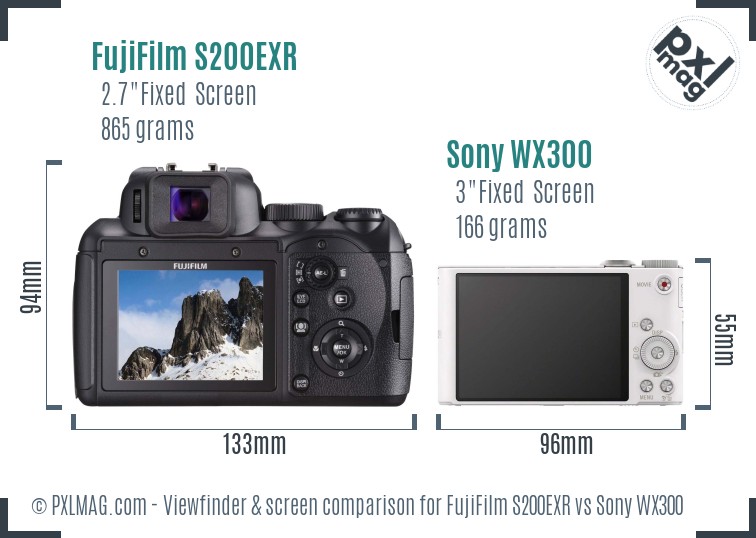 FujiFilm S200EXR vs Sony WX300 Screen and Viewfinder comparison