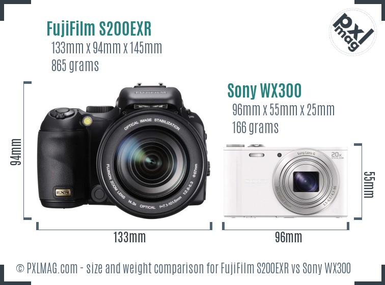 FujiFilm S200EXR vs Sony WX300 size comparison FujiFilm S200EXR vs Sony WX300 size comparison
