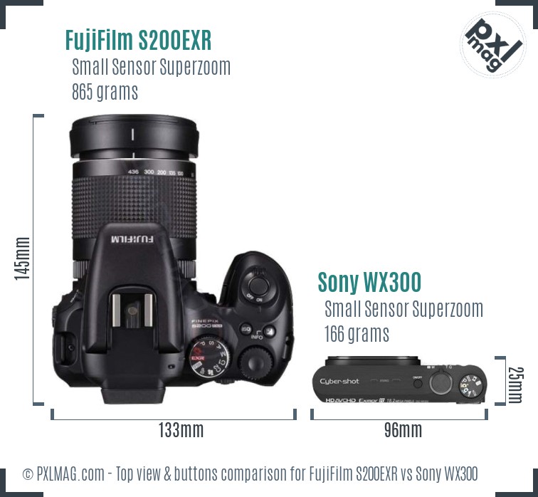 FujiFilm S200EXR vs Sony WX300 top view buttons comparison