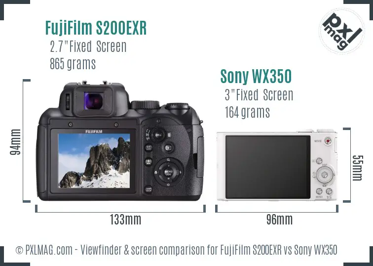 FujiFilm S200EXR vs Sony WX350 Screen and Viewfinder comparison