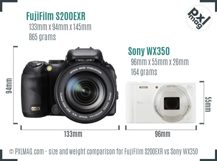 FujiFilm S200EXR vs Sony WX350 size comparison