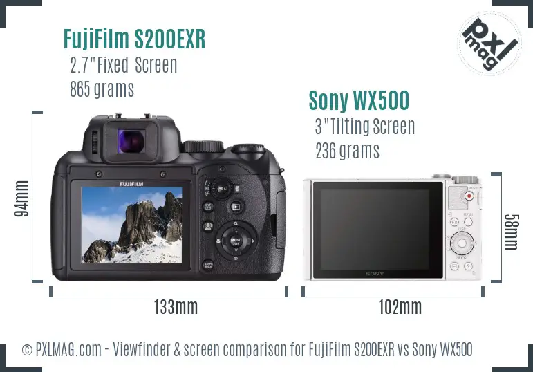 FujiFilm S200EXR vs Sony WX500 Screen and Viewfinder comparison