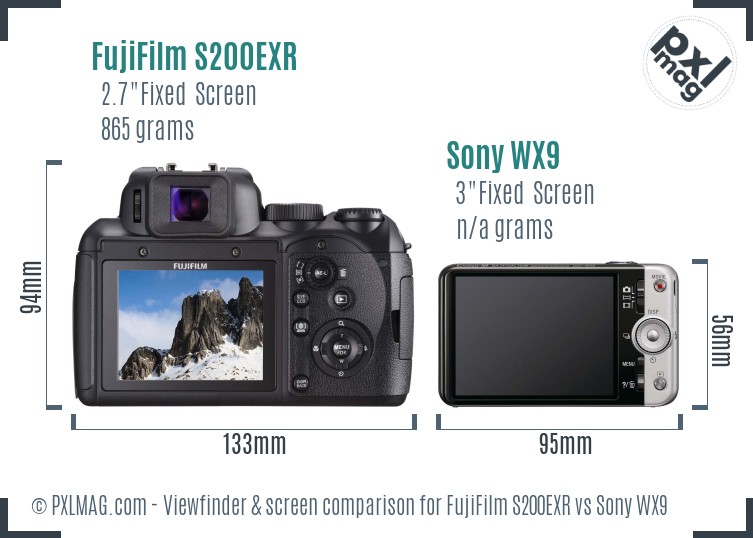 FujiFilm S200EXR vs Sony WX9 Screen and Viewfinder comparison