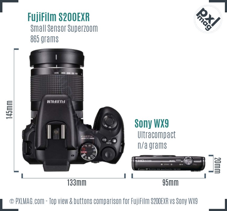 FujiFilm S200EXR vs Sony WX9 top view buttons comparison