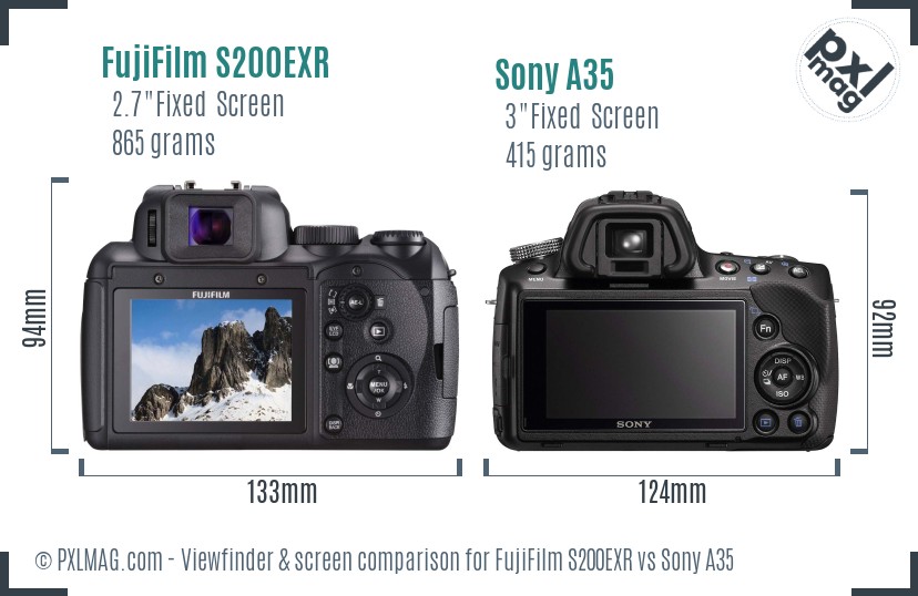 FujiFilm S200EXR vs Sony A35 Screen and Viewfinder comparison