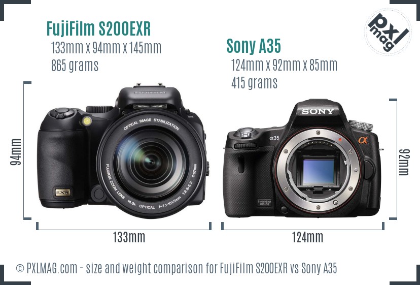 FujiFilm S200EXR vs Sony A35 size comparison FujiFilm S200EXR vs Sony A35 size comparison