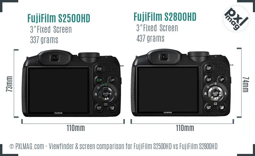 FujiFilm S2500HD vs FujiFilm S2800HD Screen and Viewfinder comparison