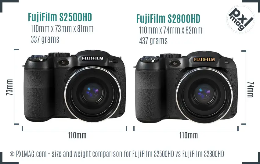 FujiFilm S2500HD vs FujiFilm S2800HD size comparison