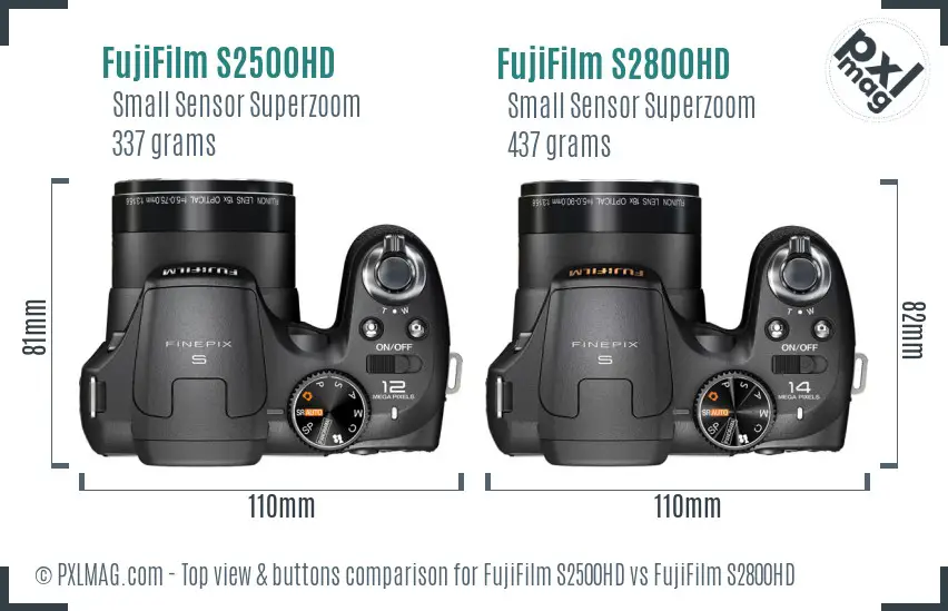 FujiFilm S2500HD vs FujiFilm S2800HD top view buttons comparison