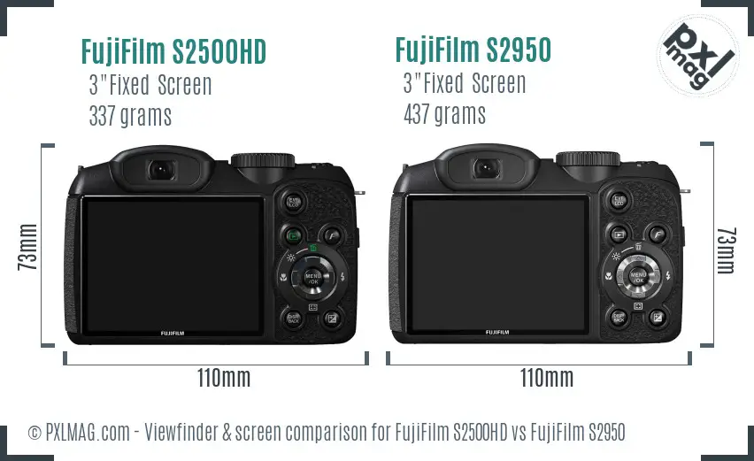 FujiFilm S2500HD vs FujiFilm S2950 Screen and Viewfinder comparison