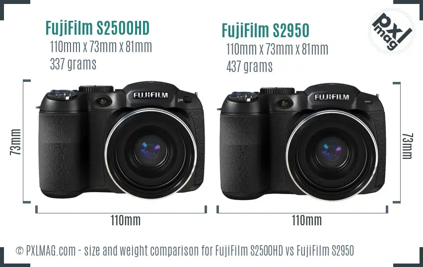 FujiFilm S2500HD vs FujiFilm S2950 size comparison