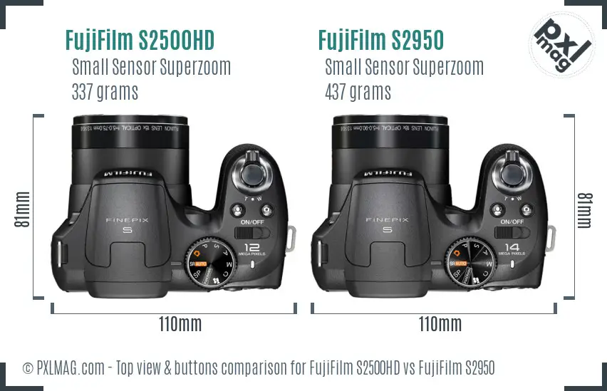 FujiFilm S2500HD vs FujiFilm S2950 top view buttons comparison