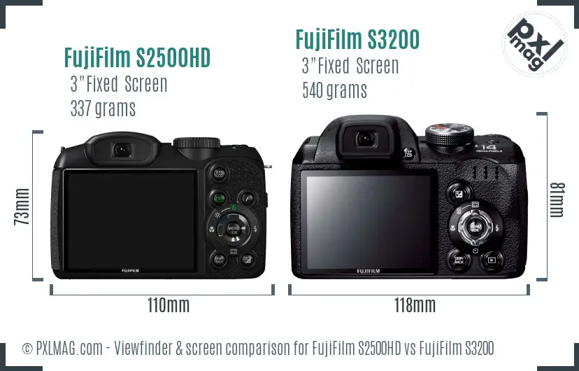 FujiFilm S2500HD vs FujiFilm S3200 Screen and Viewfinder comparison