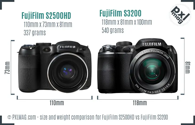 FujiFilm S2500HD vs FujiFilm S3200 size comparison
